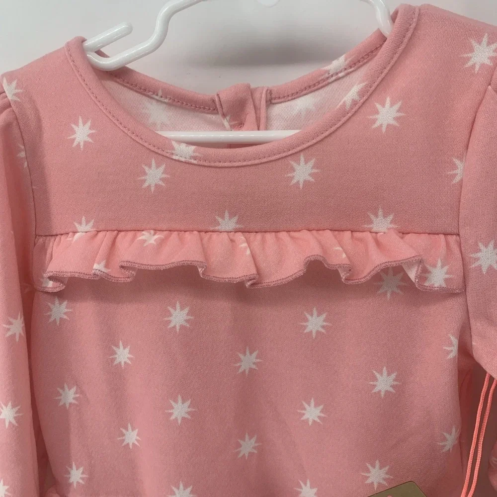Young Hearts Long Sleeve Dress Pink With White Star Burst Size 5 NEW WITH TAGS